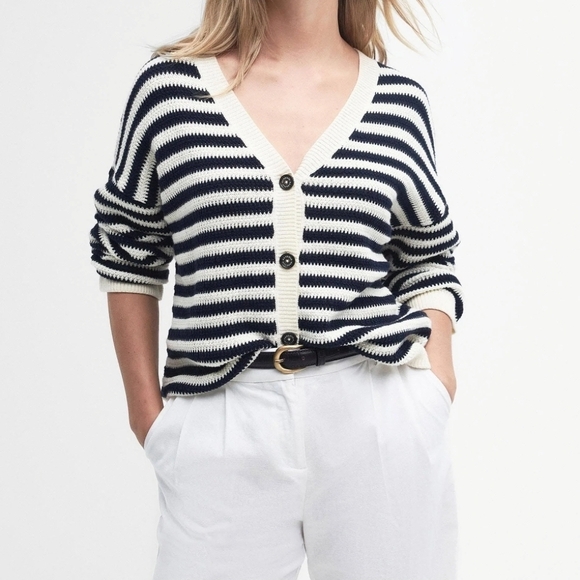 Barbour Sweaters - Barbour Sandgate Knitted Cardigan Women's Multi Stripe  Size 6